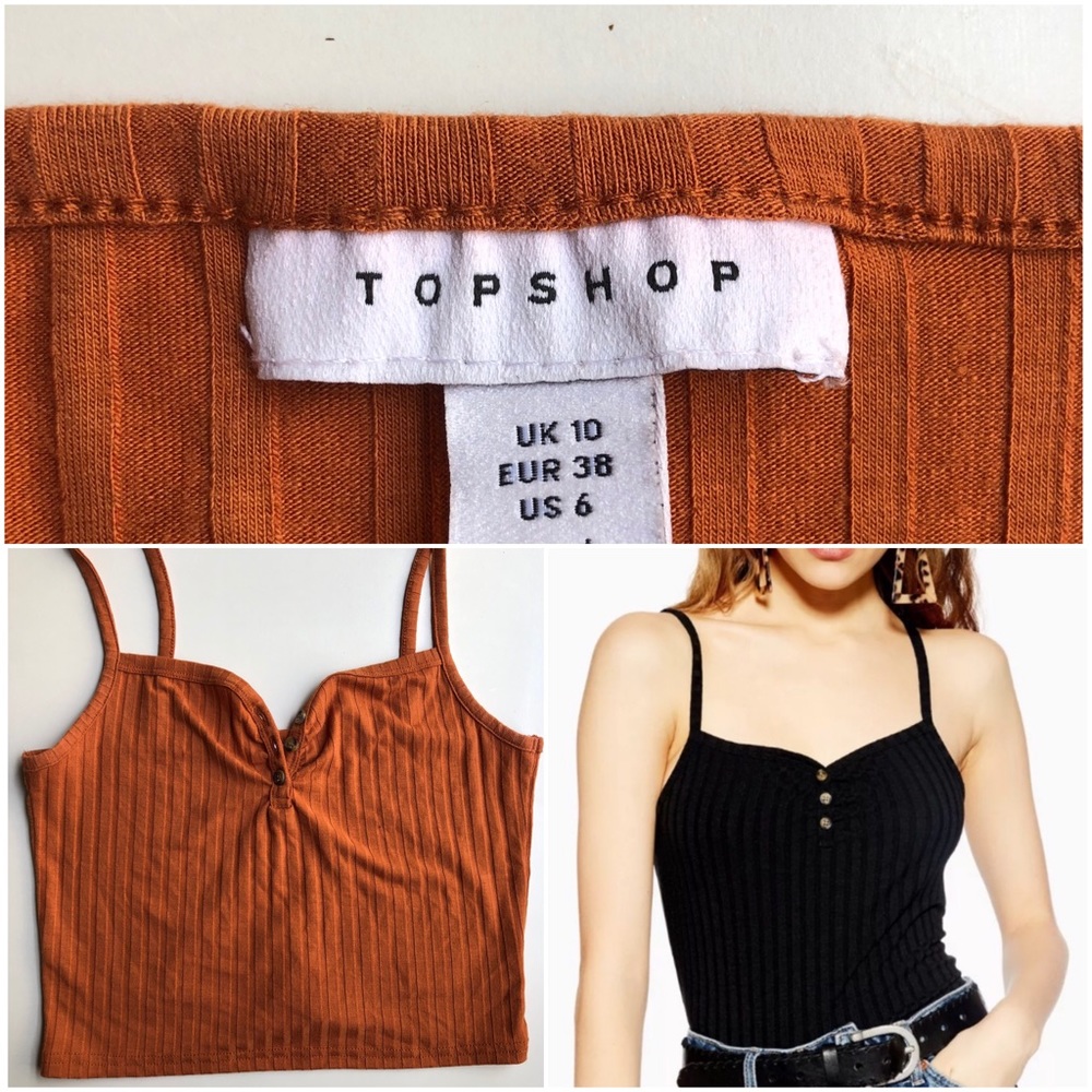 Rust/Orange Button Camisole Crop Top, 6 II Topshop